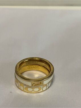 Coach Gold and White Signature Enamel Rings Size 6